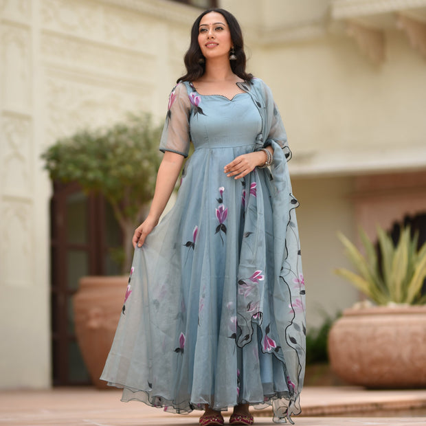 Floral Organza Dress ☀ Dupatta – extrarocks